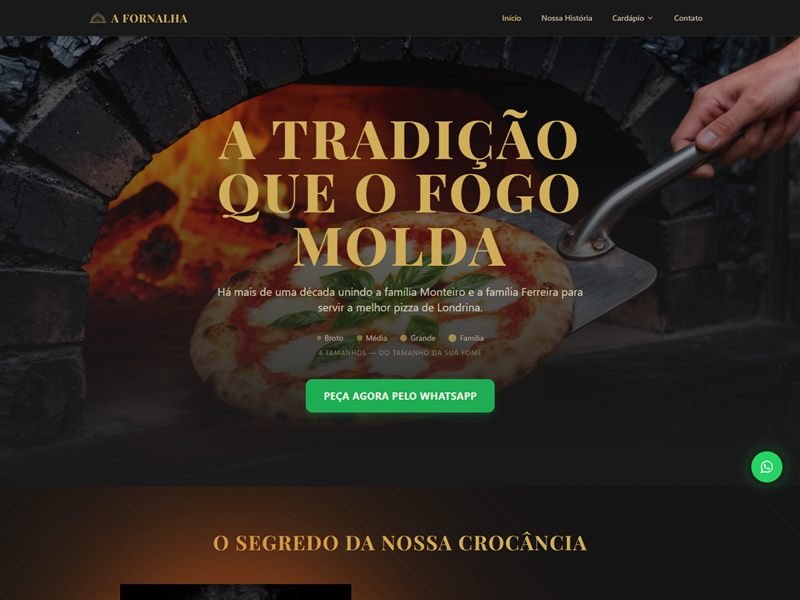 Prévia do site da pizzaria A Fornalha